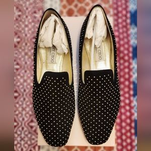 Jimmy Choo - Black Suede Loafers with Gold Studs - Size 40